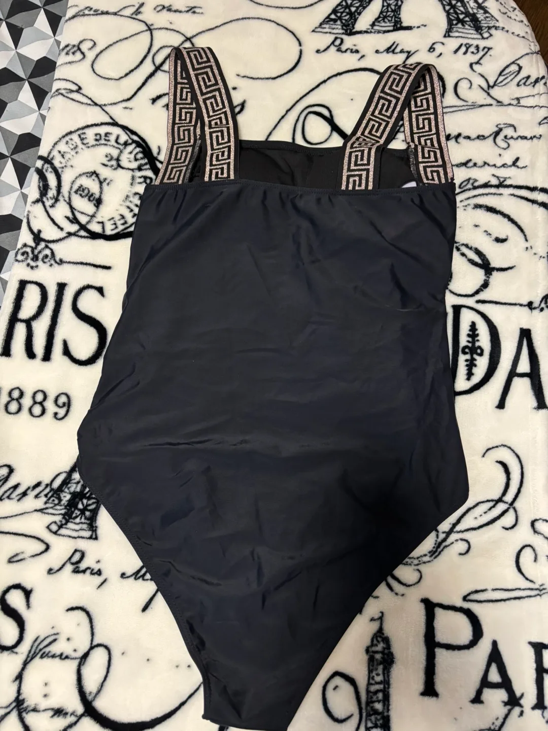 Black One-Piece Swimsuit with Greek Key Detail image indicator(2)