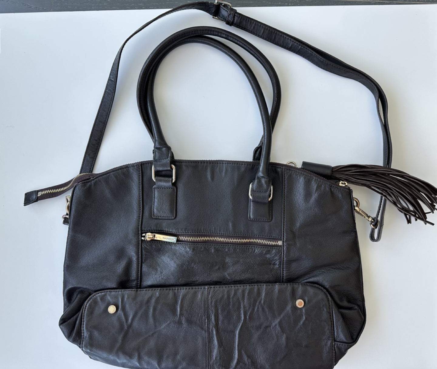 Brown Leather Satchel Handbag with Shoulder Strap - photo 2