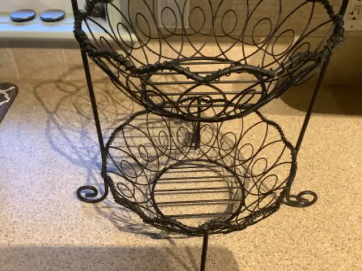 Two-Tiered Black solid Wire Fruit Basket Stand