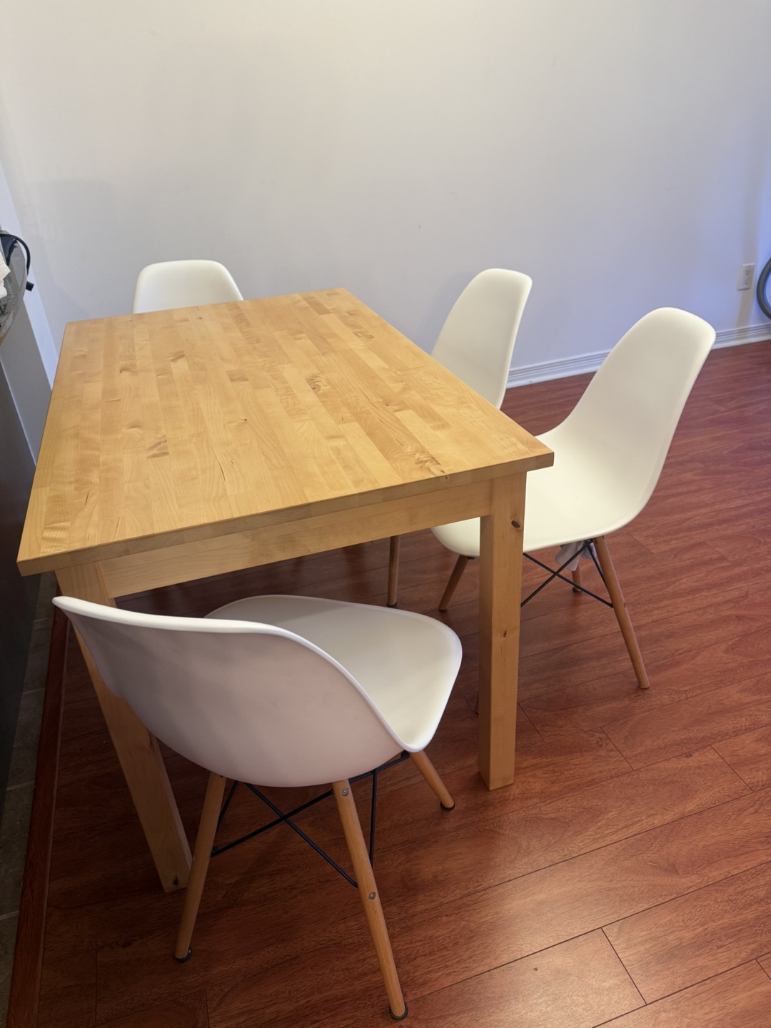 Dining Table Set - Wooden Table and Four White Chairs