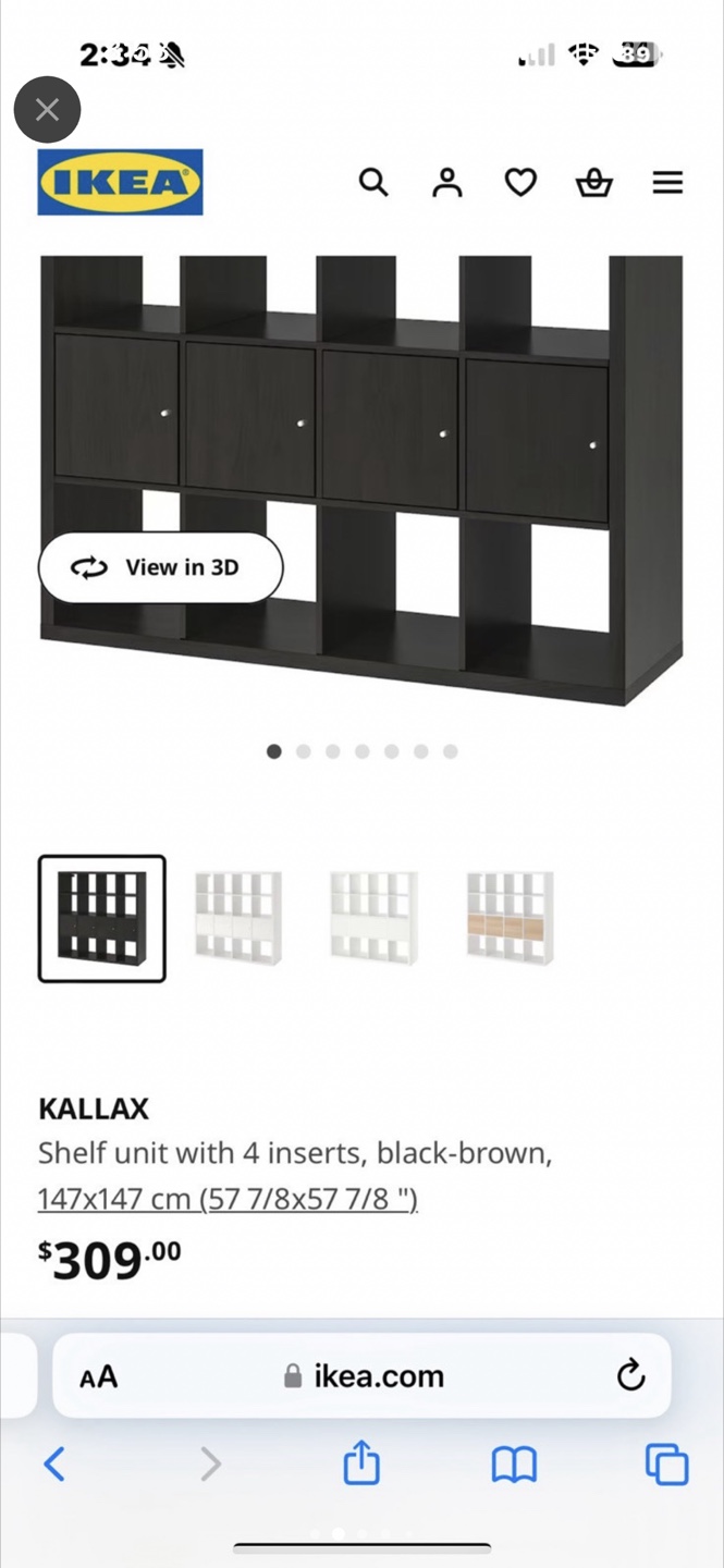 IKEA KALLAX 16 Cube Shelving Unit - Black-Brown - photo 2