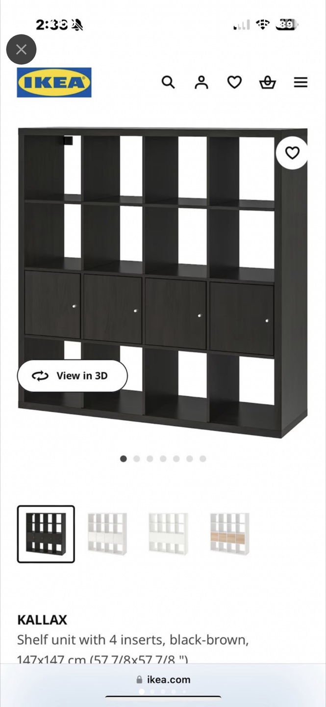 IKEA KALLAX 16 Cube Shelving Unit - Black-Brown