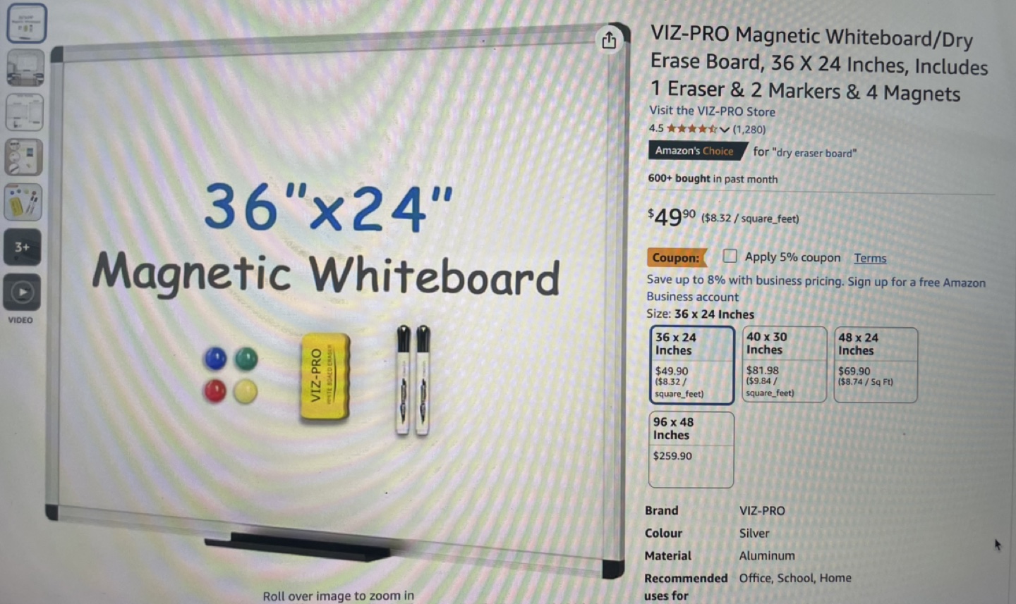 Magnetic Whiteboard - 36" x 24" - photo 3
