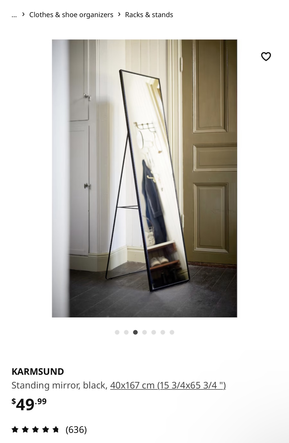 IKEA KARMSUND Full-Length Standing Mirror with Hooks