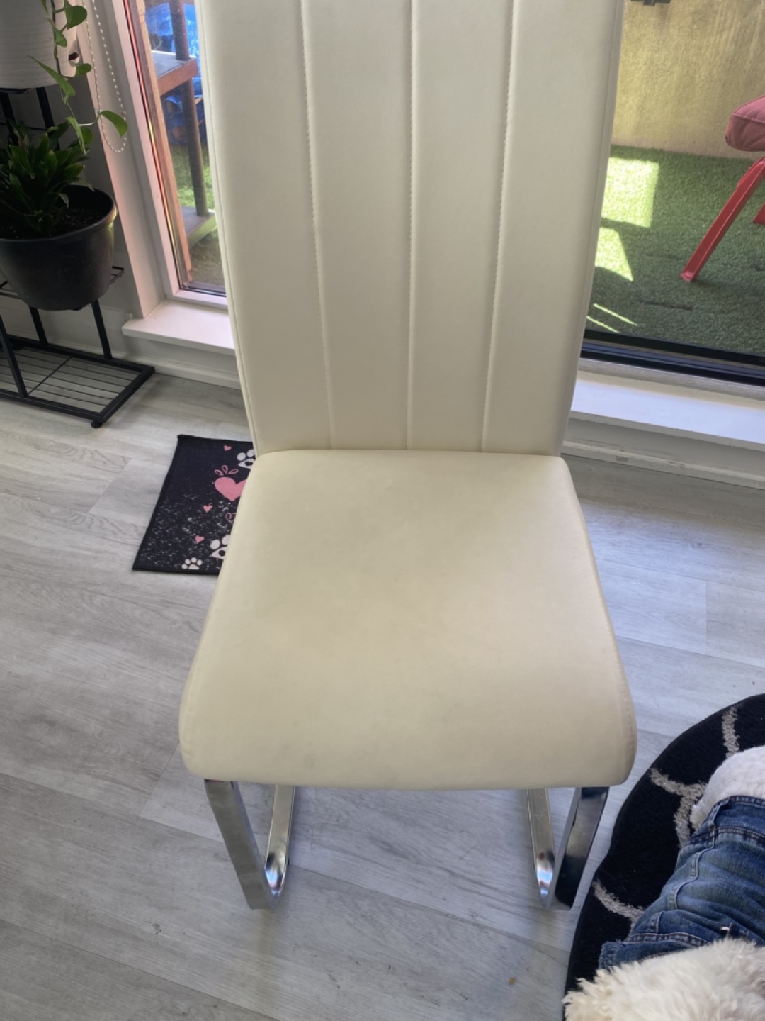 White/Cream PU Leather Dining Chair with Chrome Legs