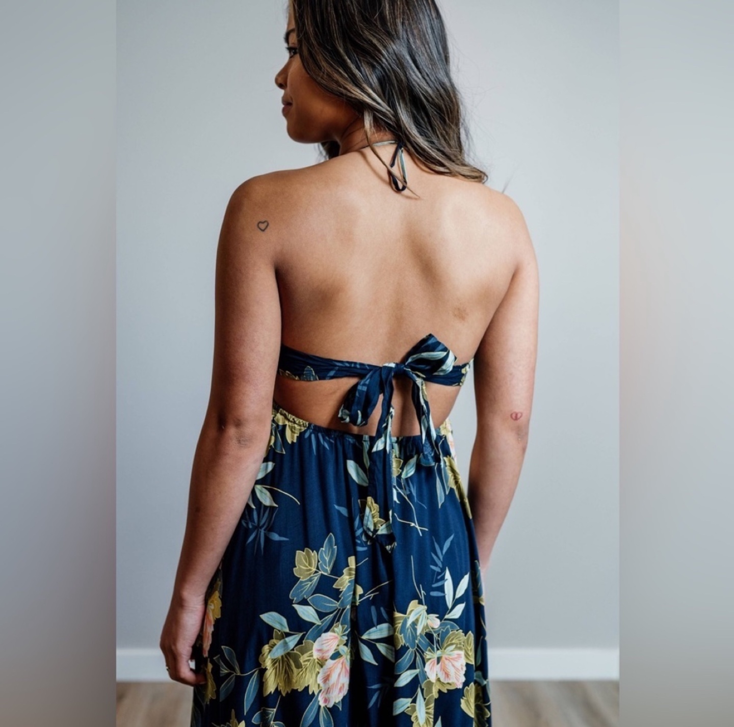 SMOCKED HALTER TIE BACK MAXI DRESS - photo 5