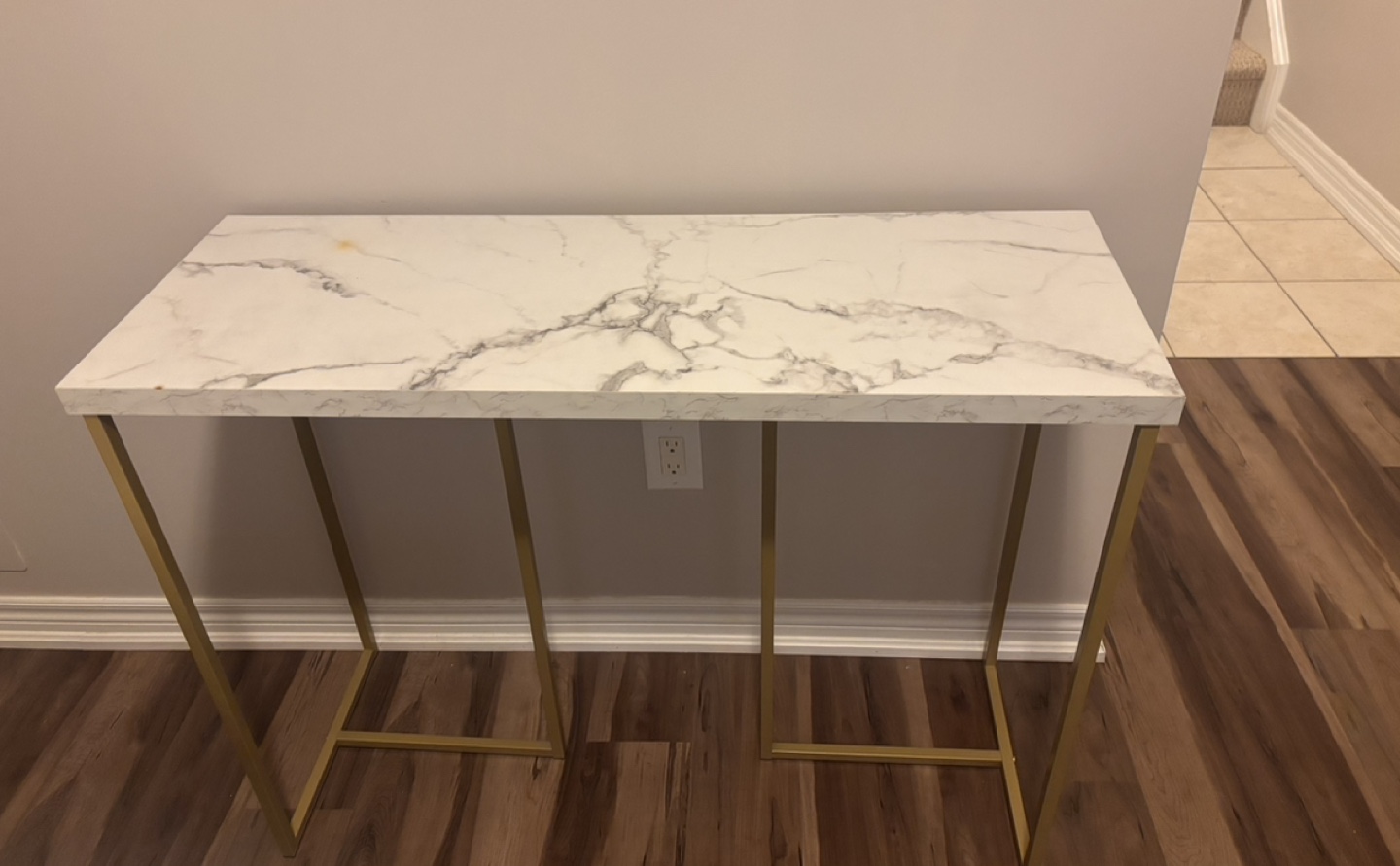 Marble-Top Console Table with Gold Legs
