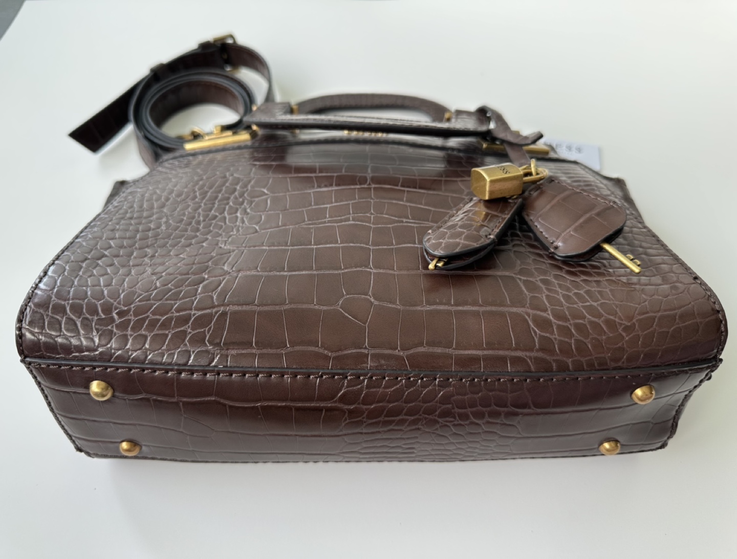 GUESS Satchel Handbag Brown Crocodile Embossed Leather - photo 2