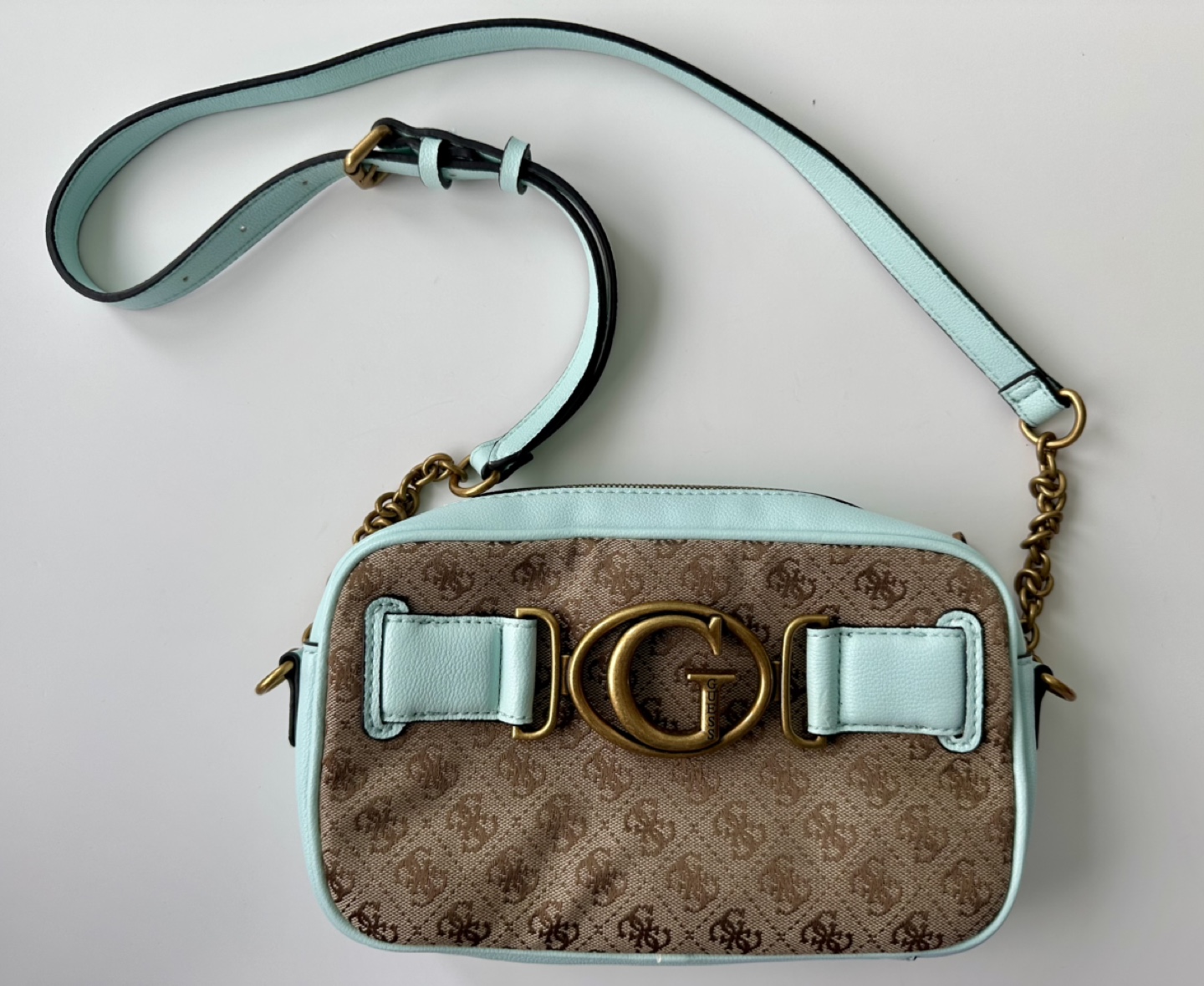 Guess crossbody bag mint green and brown