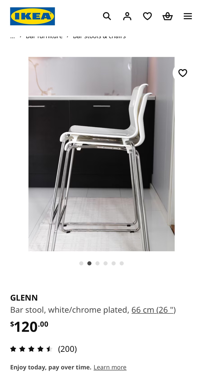 IKEA GLENN Bar Stool - White/Chrome - 66cm