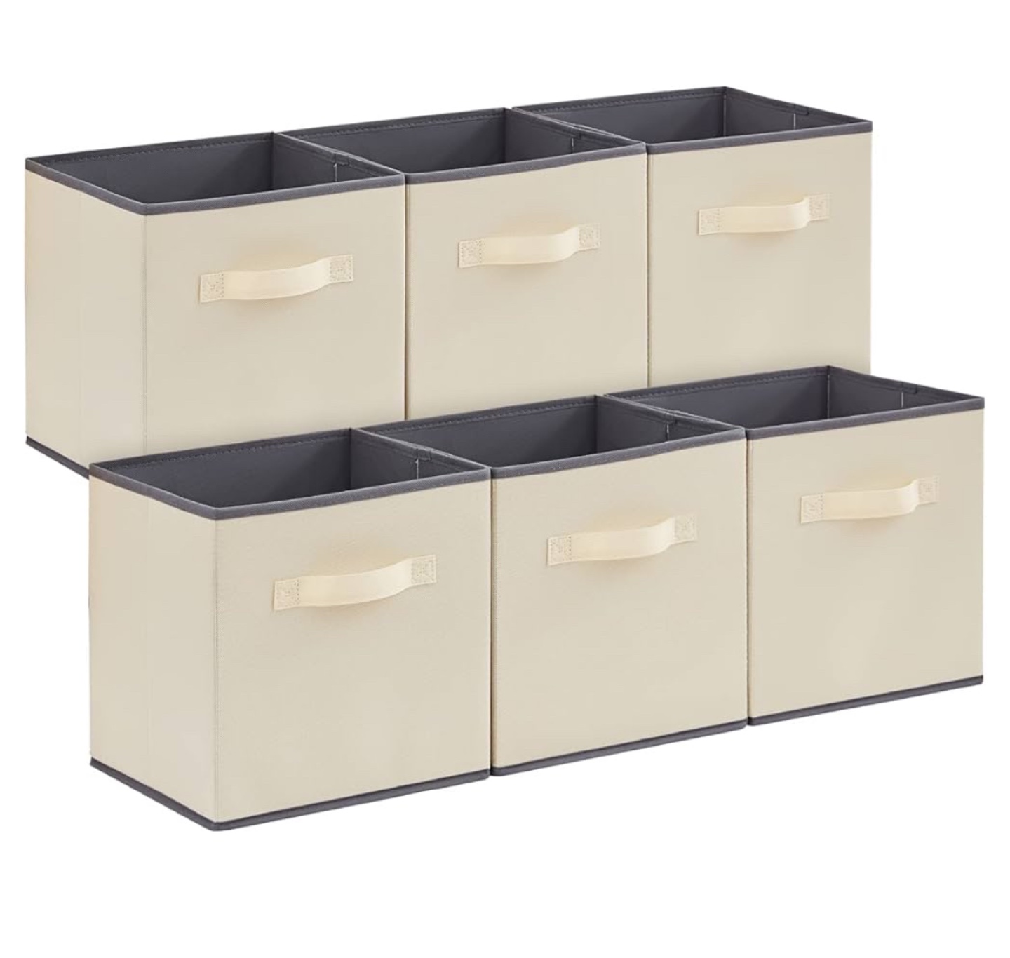6 Pack Stackable Folding Storage Boxes with Lids - Beige - photo 3