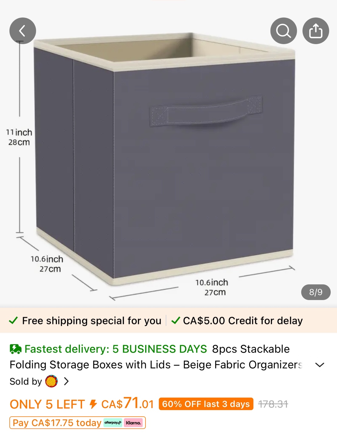 6 Pack Stackable Folding Storage Boxes with Lids - Beige - photo 2