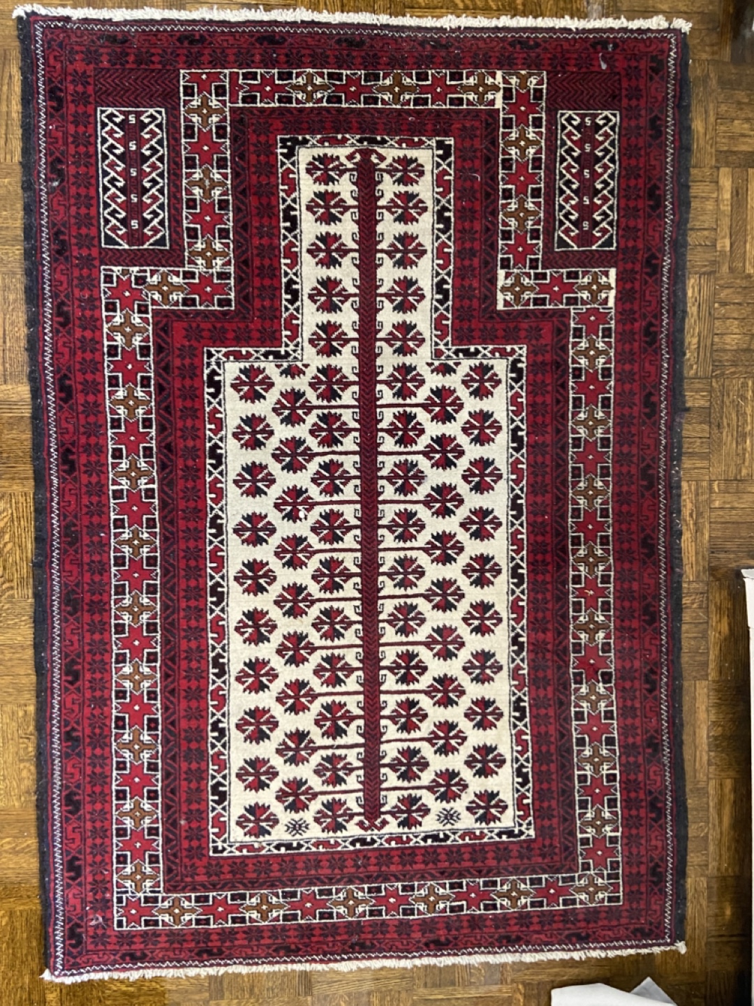 Handwoven Red and Beige Prayer Rug