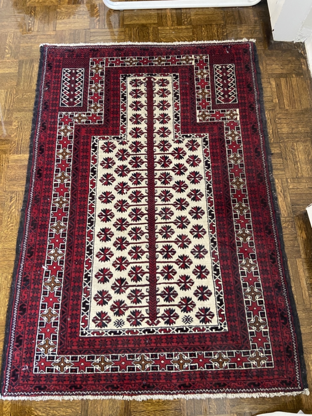 Handwoven Red and Beige Prayer Rug - photo 4