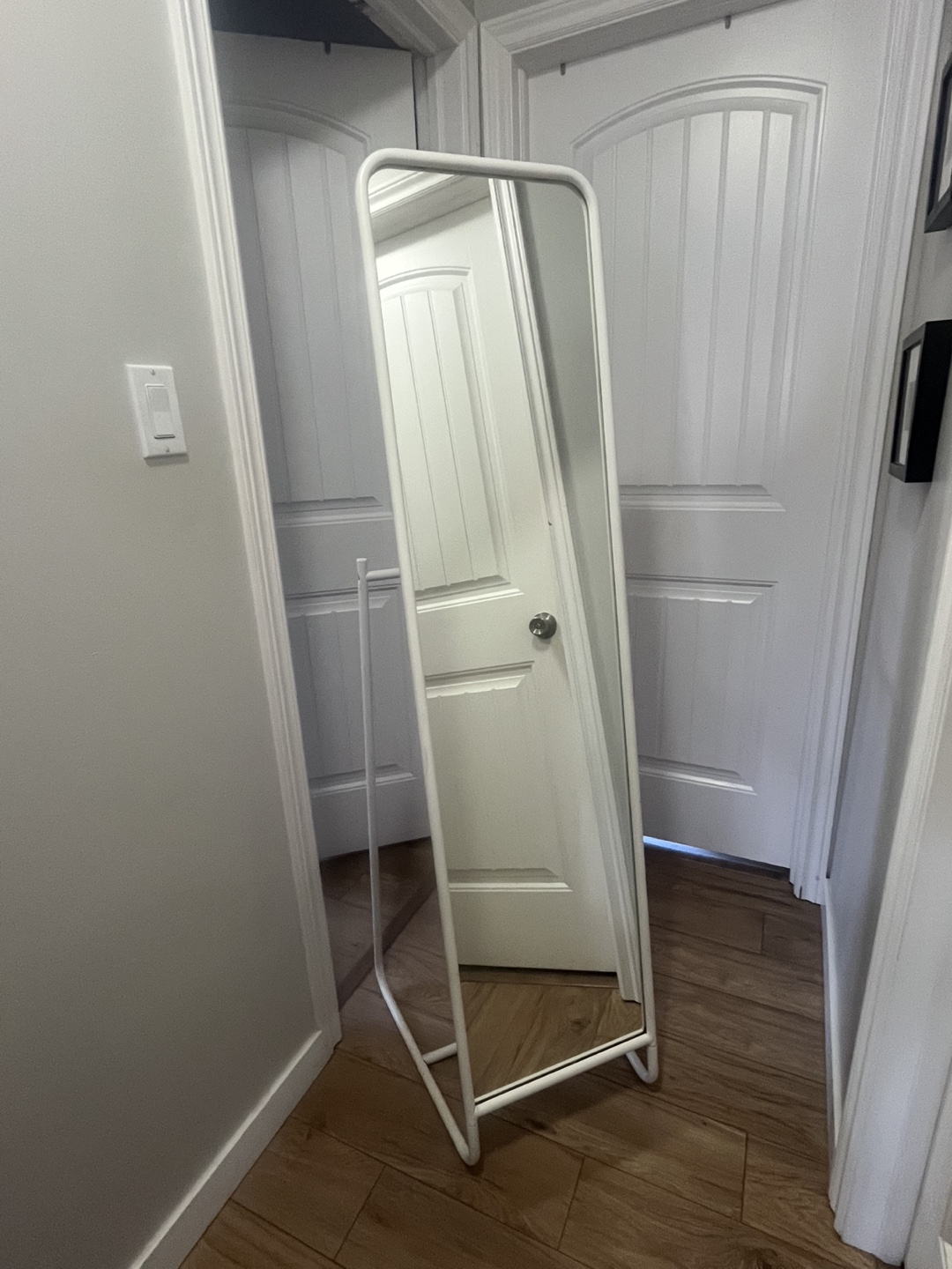 Full Length FreeStanding White Mirror with Hanging Rack