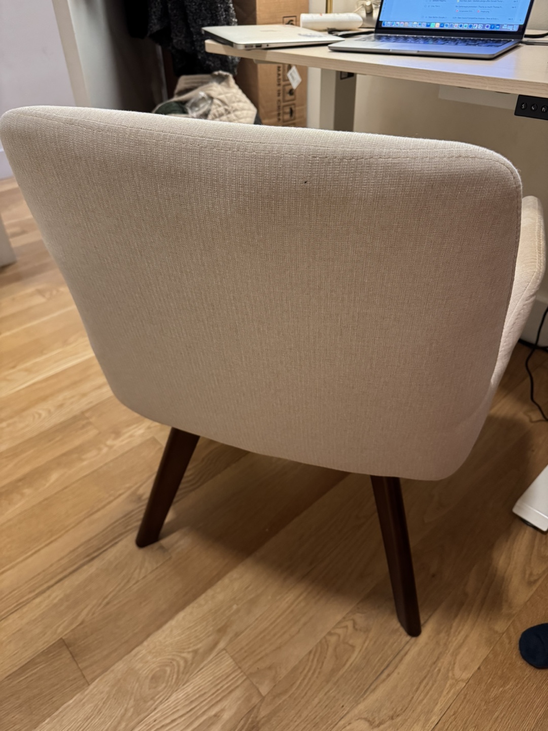 Mid-Century Modern Accent Chair, Beige Fabric, Dark Wood Legs - photo 3