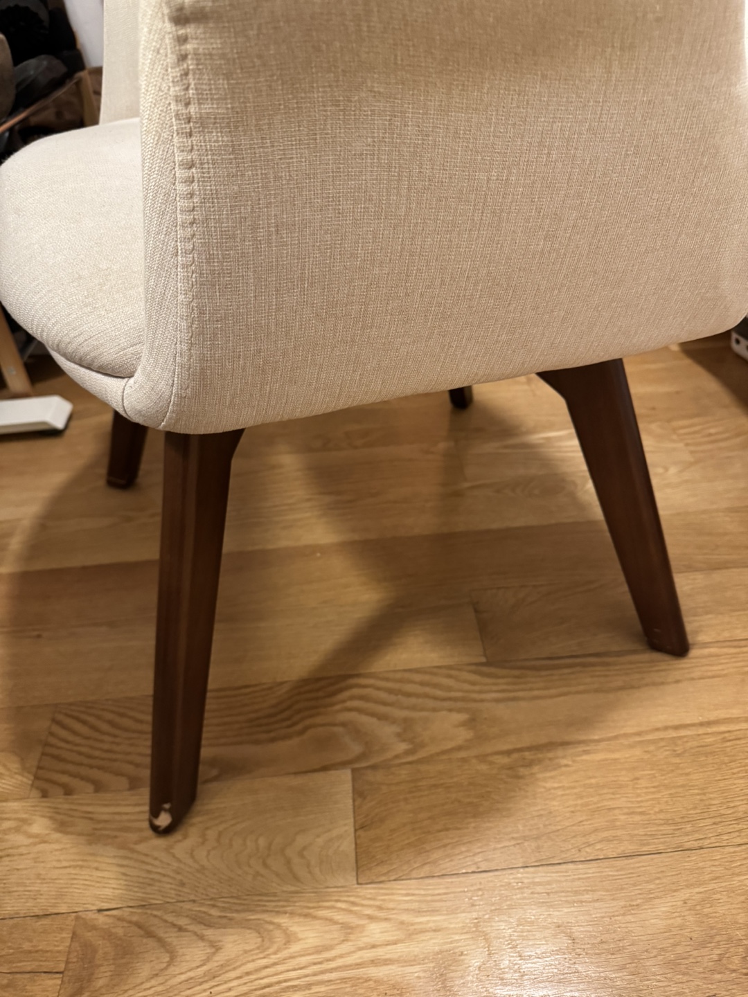Mid-Century Modern Accent Chair, Beige Fabric, Dark Wood Legs - photo 2