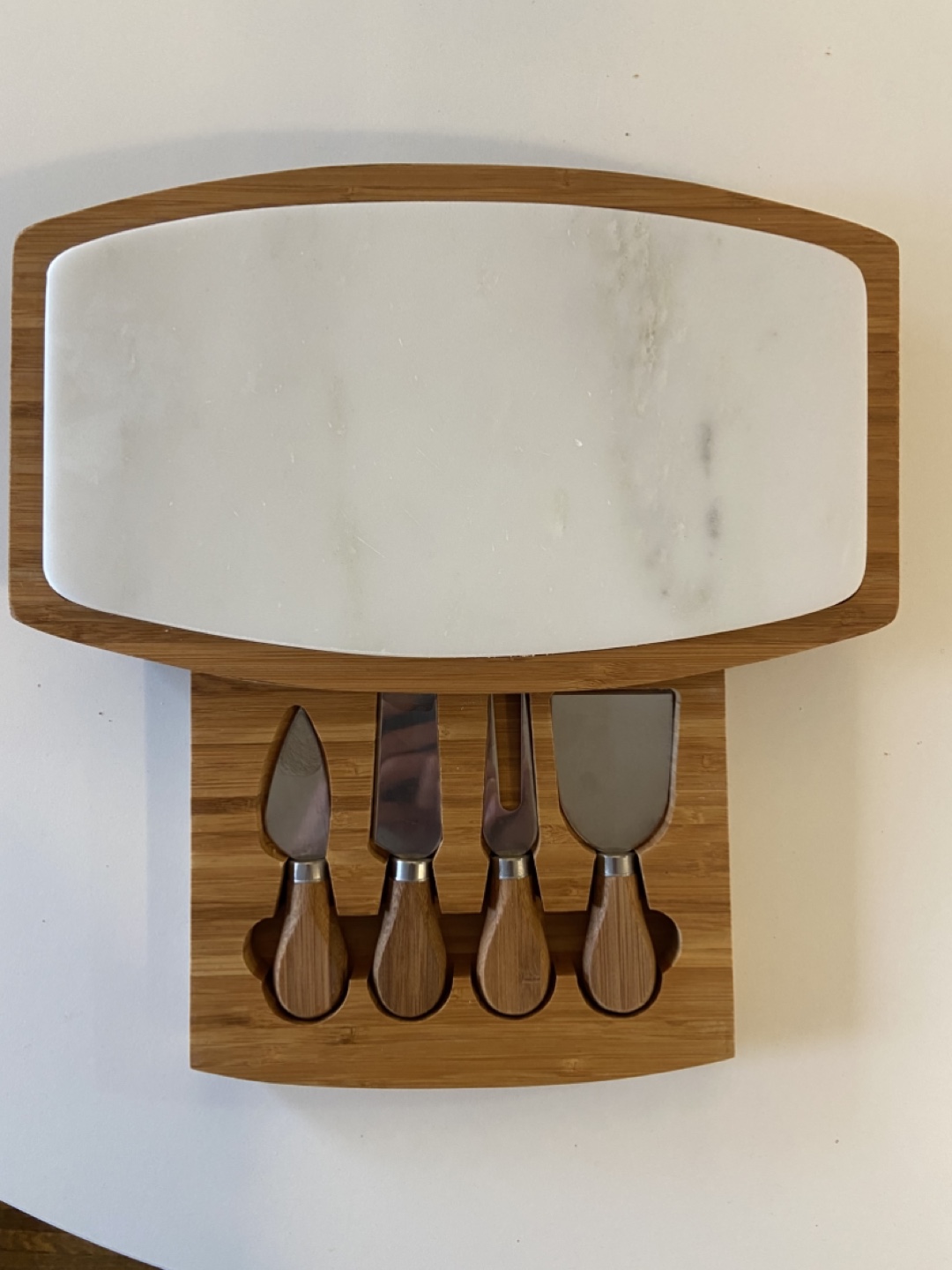 Marble and Bamboo Cheese Board with Cutlery Set