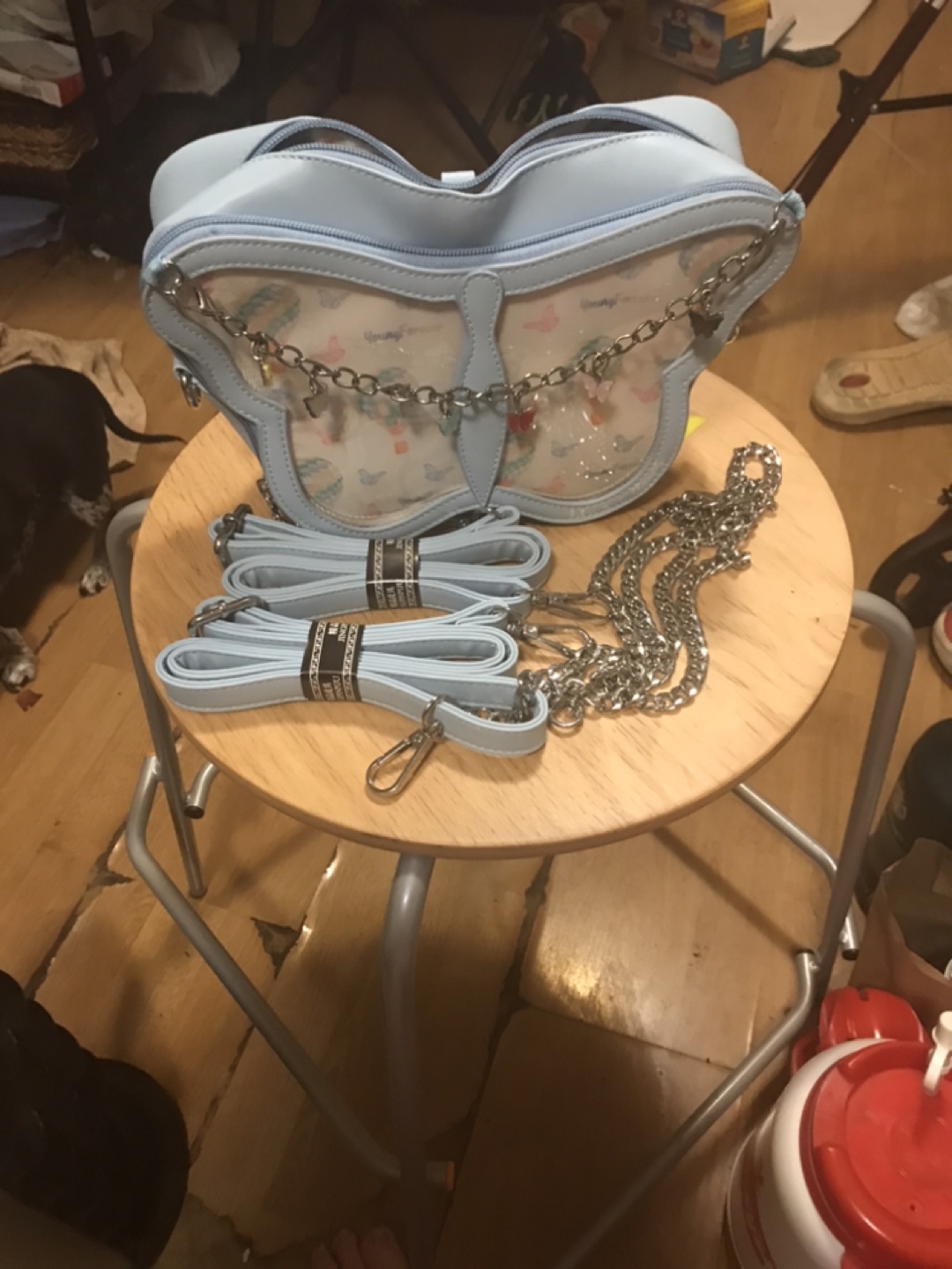 Light Blue Butterfly Shaped Handbag with Multiple Straps