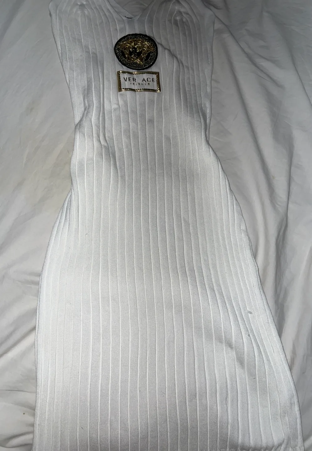 Versace Tribute White Ribbed Knit Mini Dress image indicator(3)