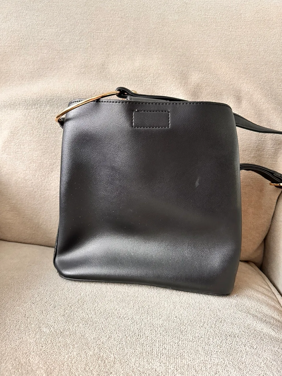 Black Faux Leather Crossbody Bag with Gold Ring Detail image indicator(2)