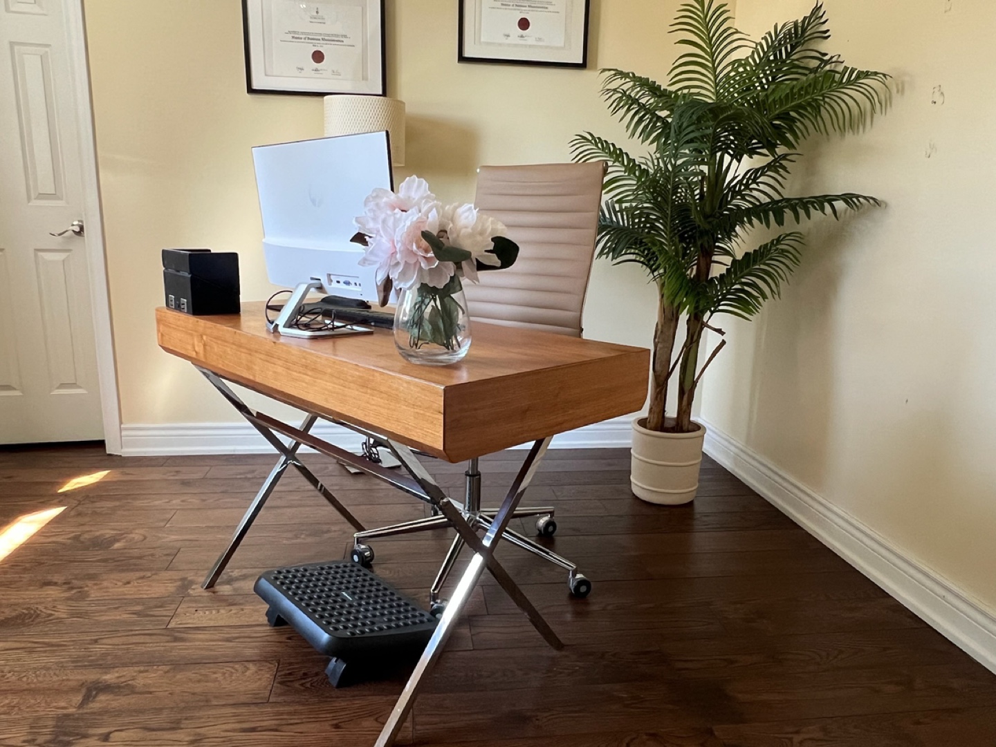 Modern Walnut Desk with Chrome Legs