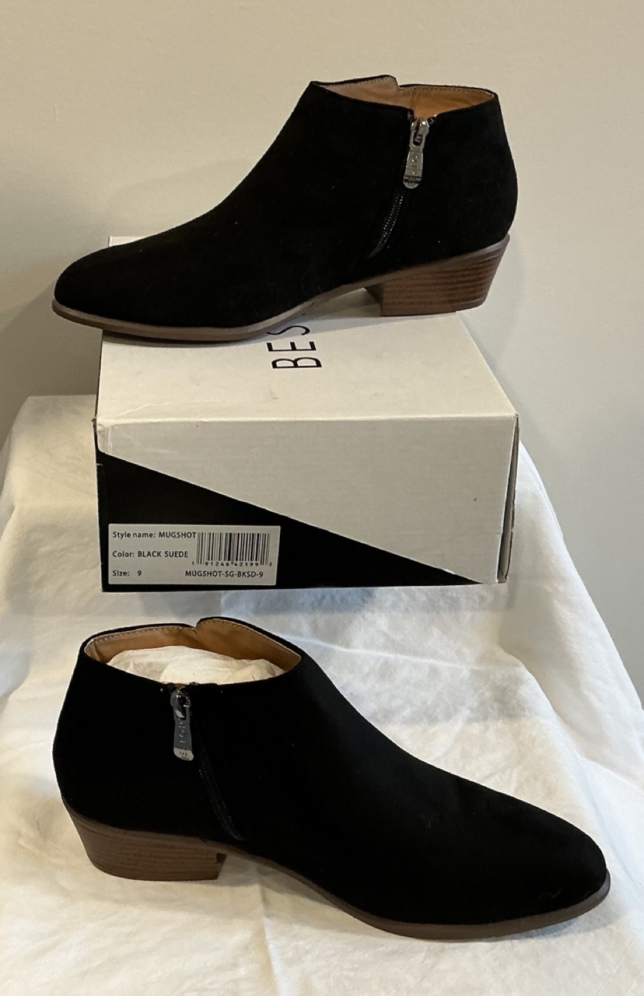 BESLION Women's Black Suede Ankle Boots - Size 9 - photo 5