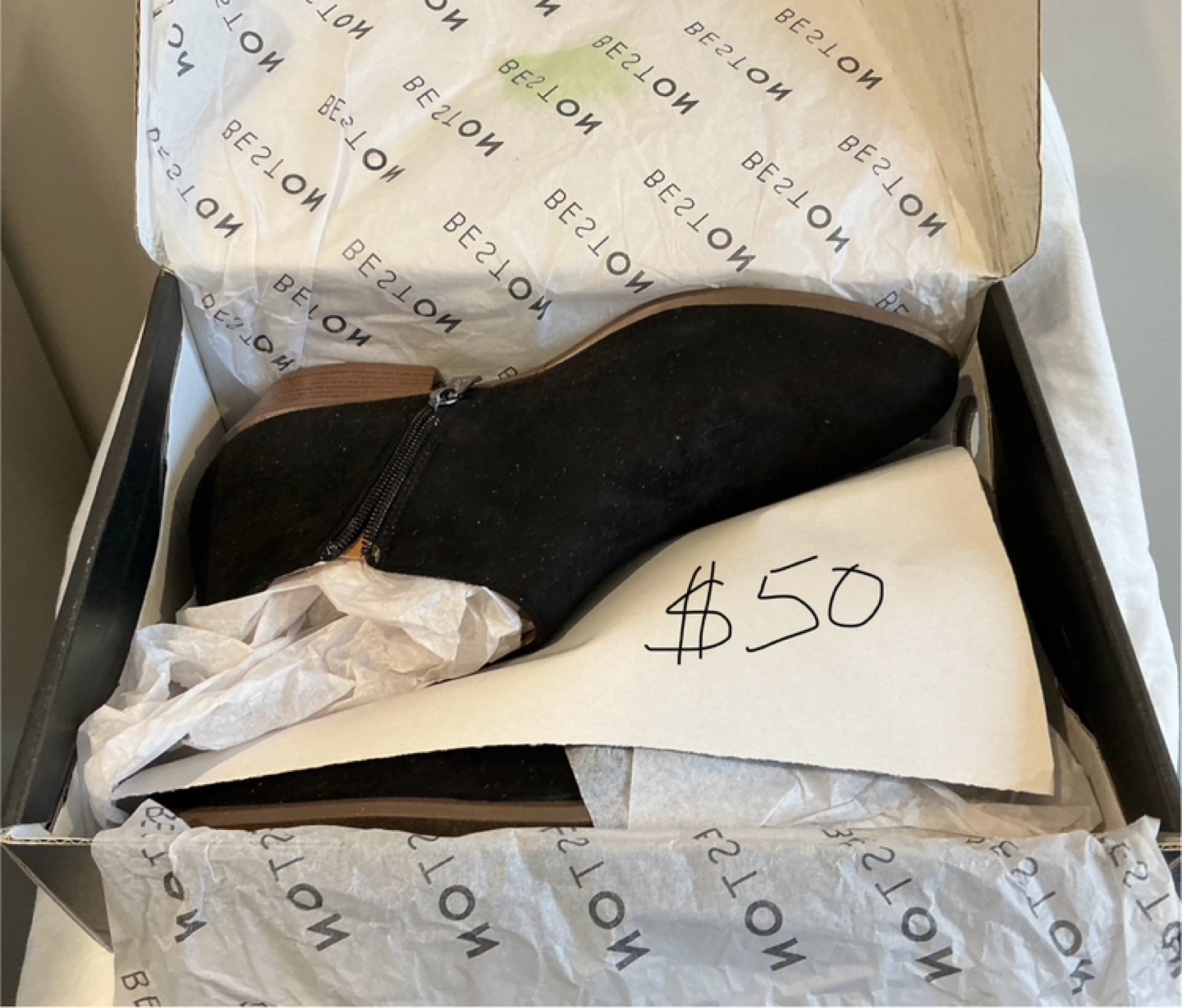 BESLION Women's Black Suede Ankle Boots - Size 9