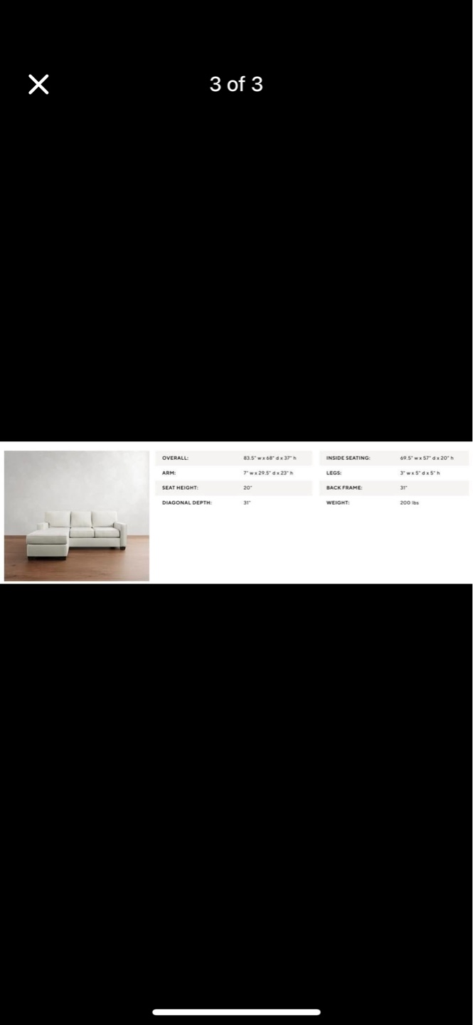 Pottery Barn Couch, Arm Reversible Chaise Sectional (84") - photo 5