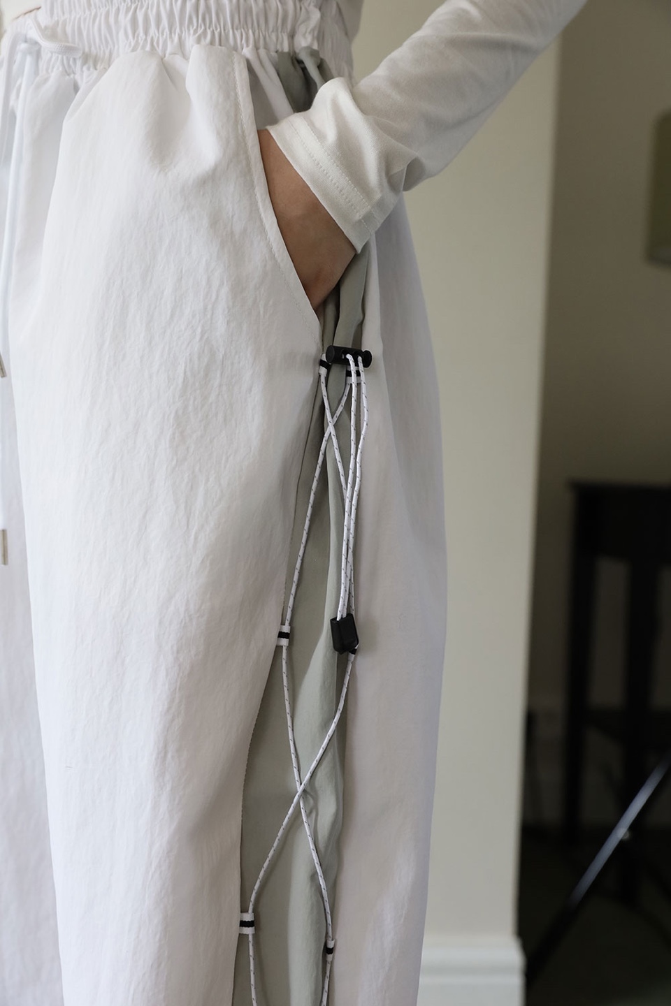 KOREAN STREETWEAR Unique White & Grey Panelled Track Pants - photo 3