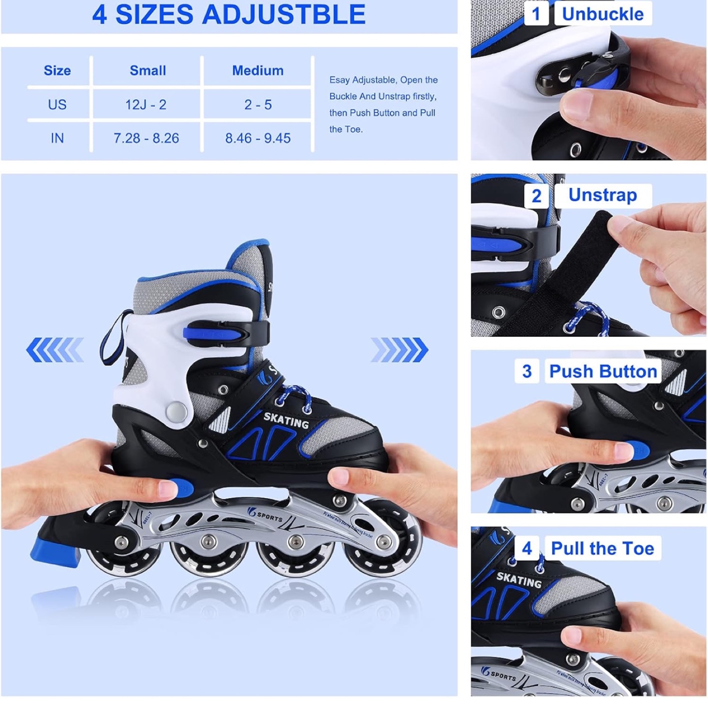 Adjustable Inline Skates with Protective Gear - photo 3