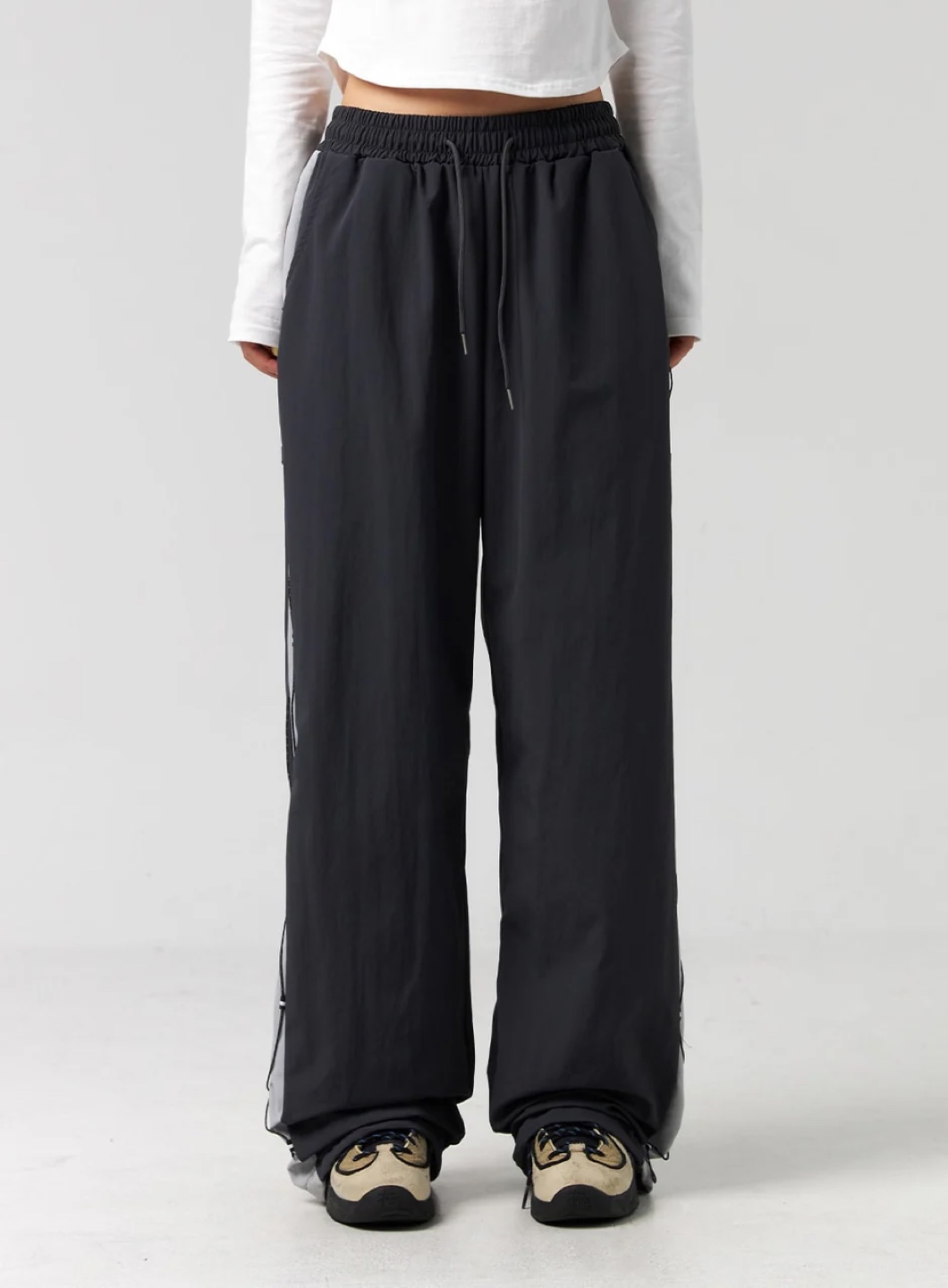KOREAN STREETWEAR Unique Charcoal & Grey Panelled Track Pants - photo 4
