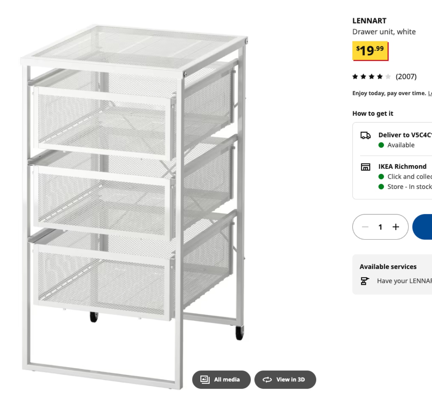 IKEA LENNART White Mesh Drawer Unit