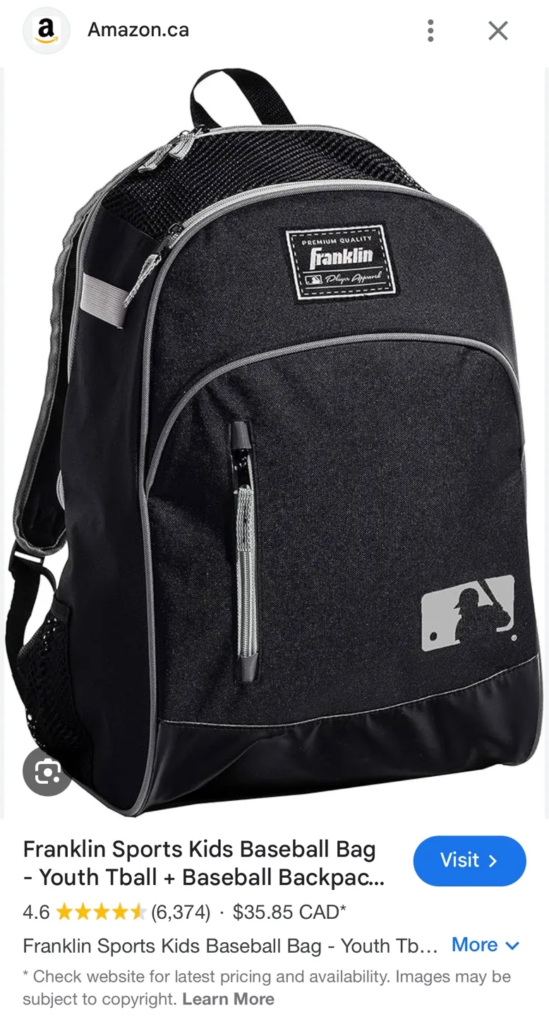Franklin Sports Youth Baseball Backpack image indicator(3)