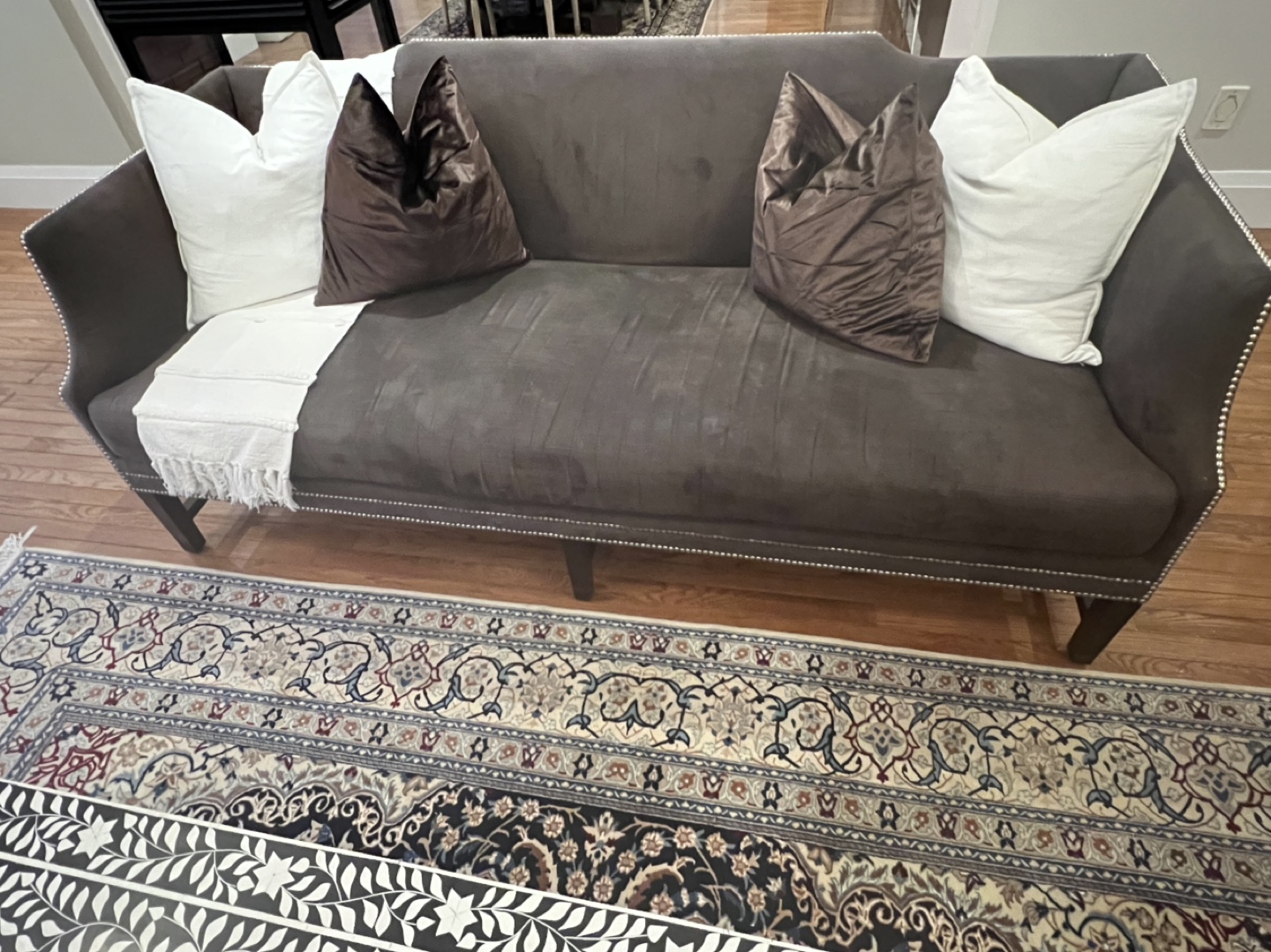Dark Brown Sofa with Nailhead Trim - photo 3