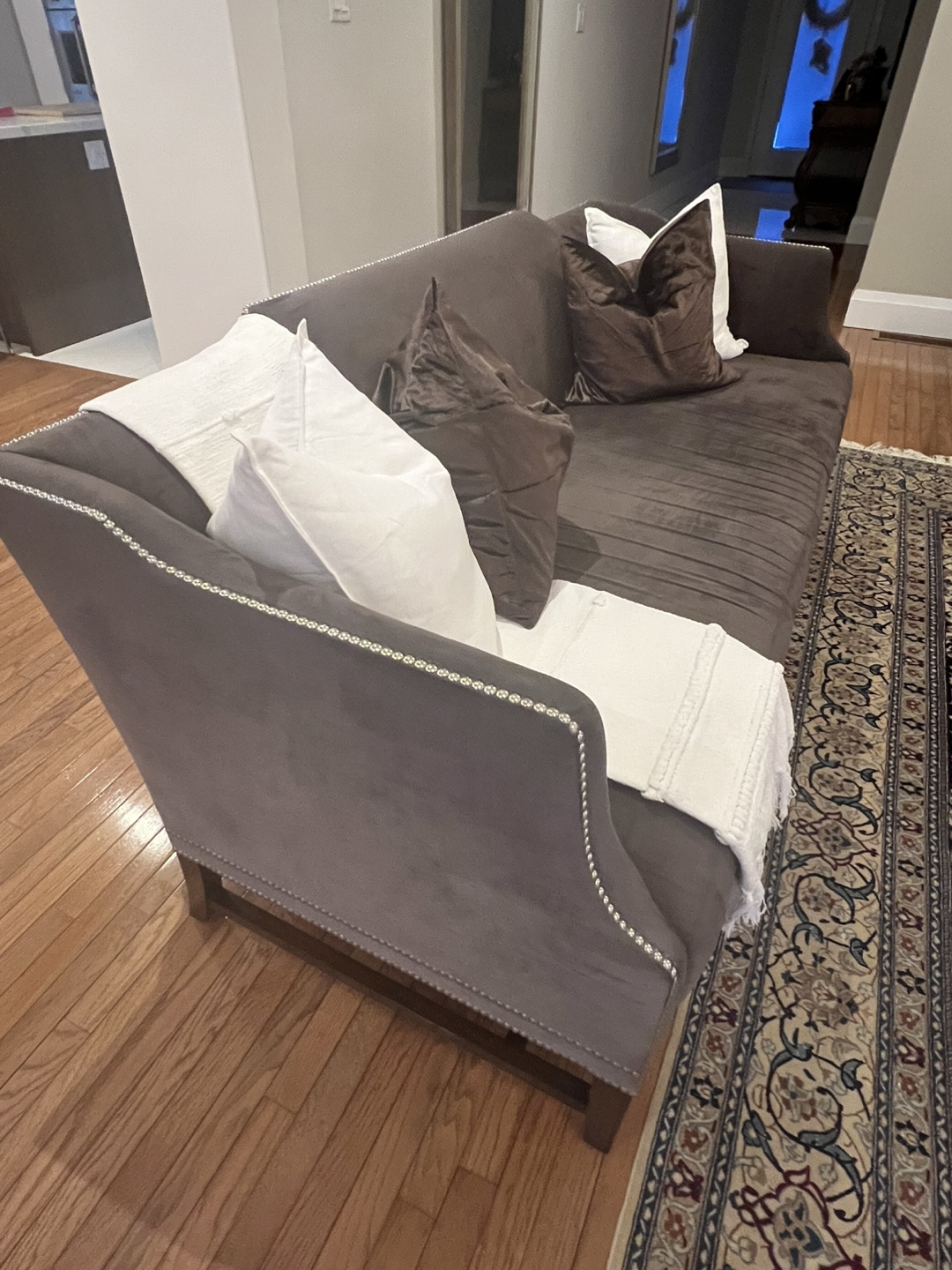 Dark Brown Sofa with Nailhead Trim