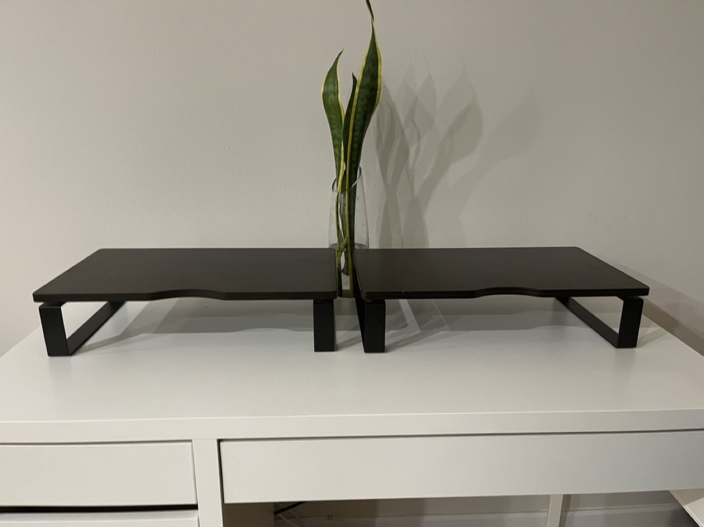 Two (2) Monitor Stand Riser - Dark Brown Wood
