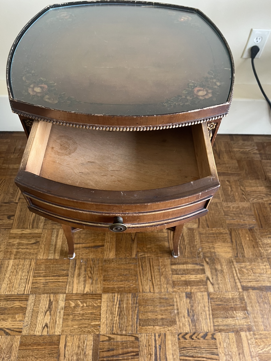 Antique Wooden End Table with Glass Top - photo 2