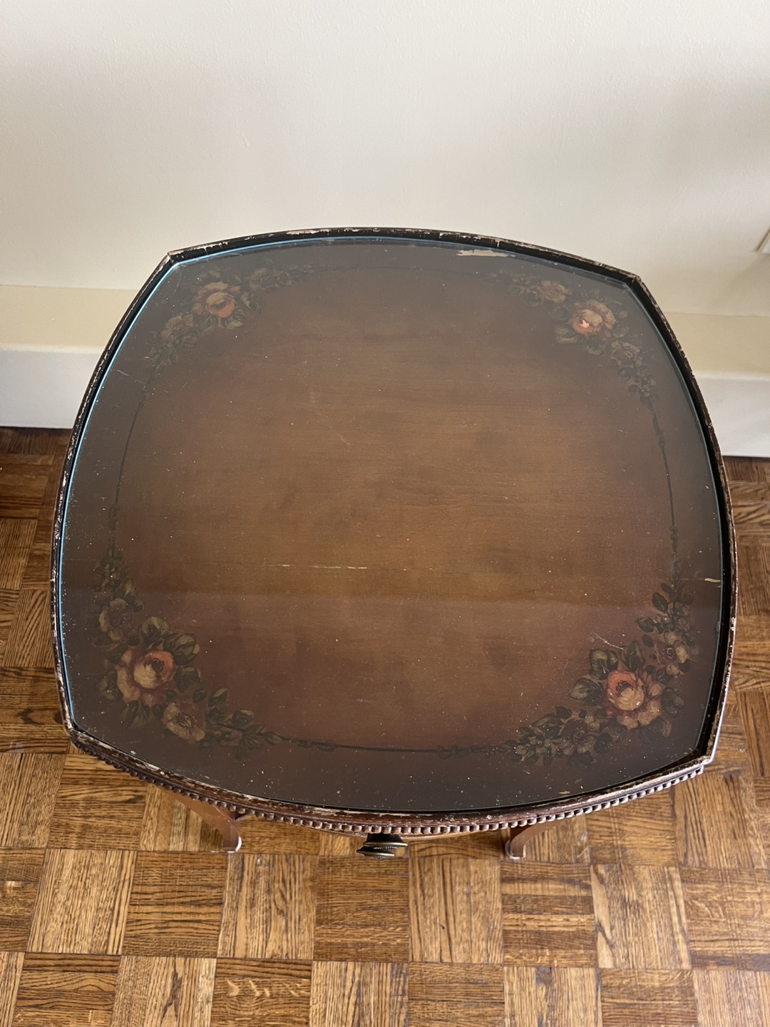 Antique Wooden End Table with Glass Top - photo 4
