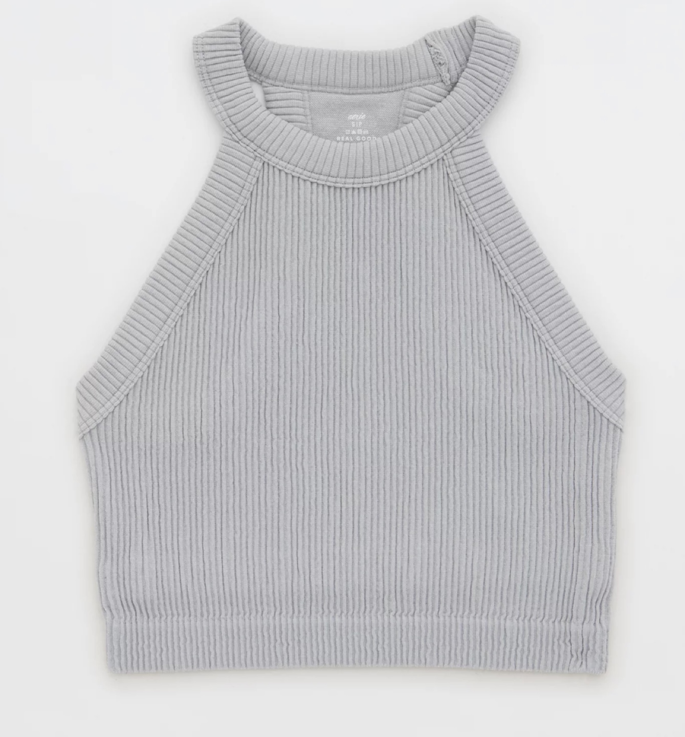 [AERIE] Ribbed Halter Neck Crop Top - Grey
