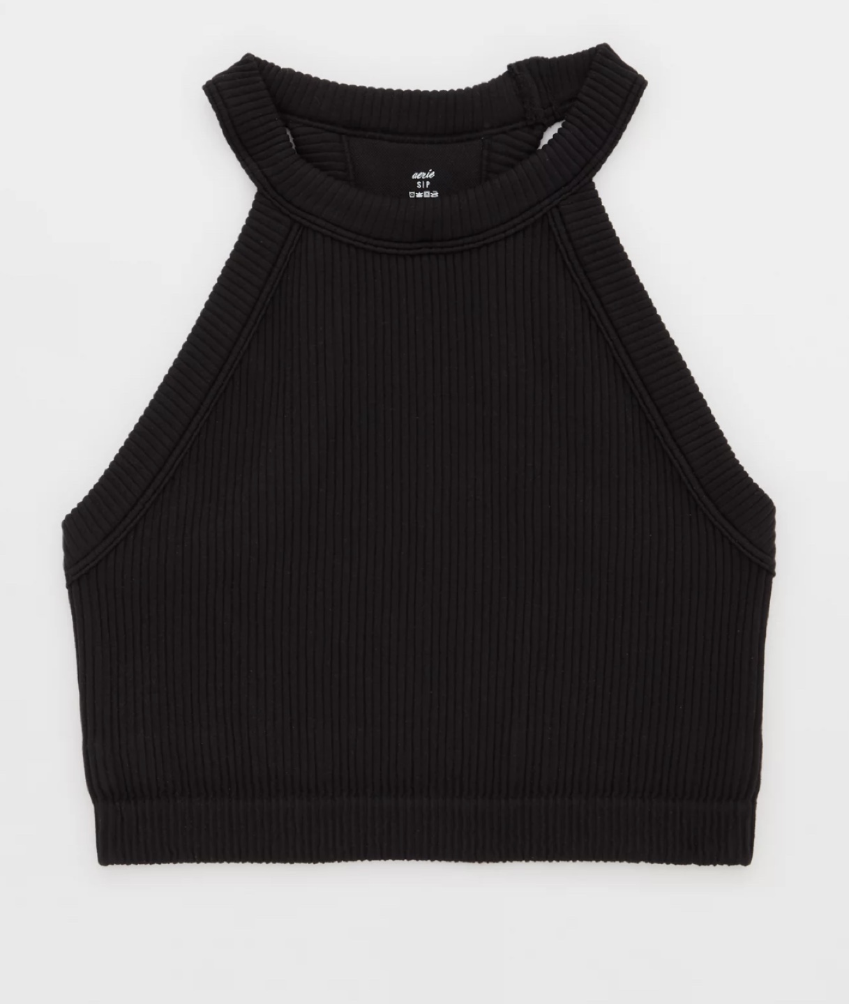 [AERIE] Ribbed Halter Neck Crop Top - Black