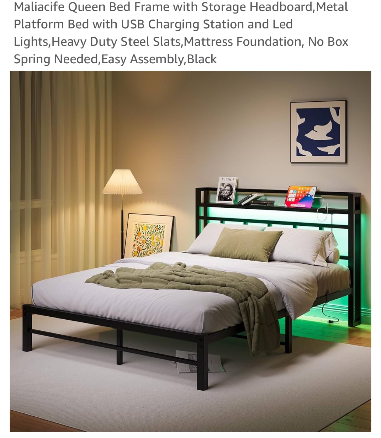 Queen Platform Bed Frame  and USB Charging