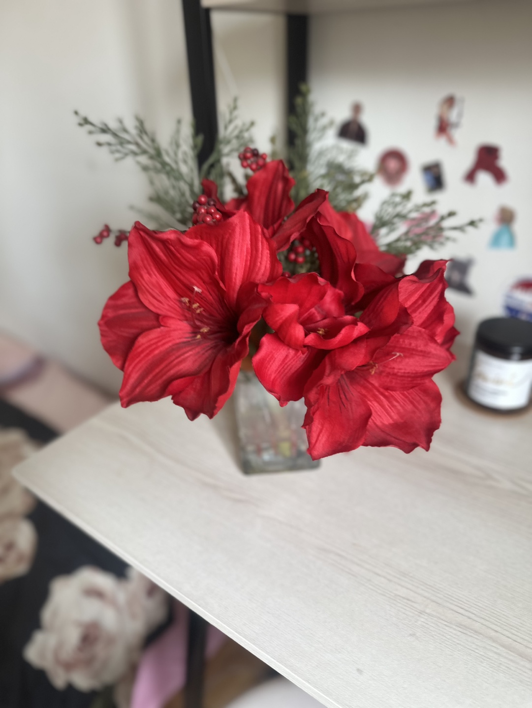 Pottery Barn Artificial Red Amaryllis Flower Arrangement