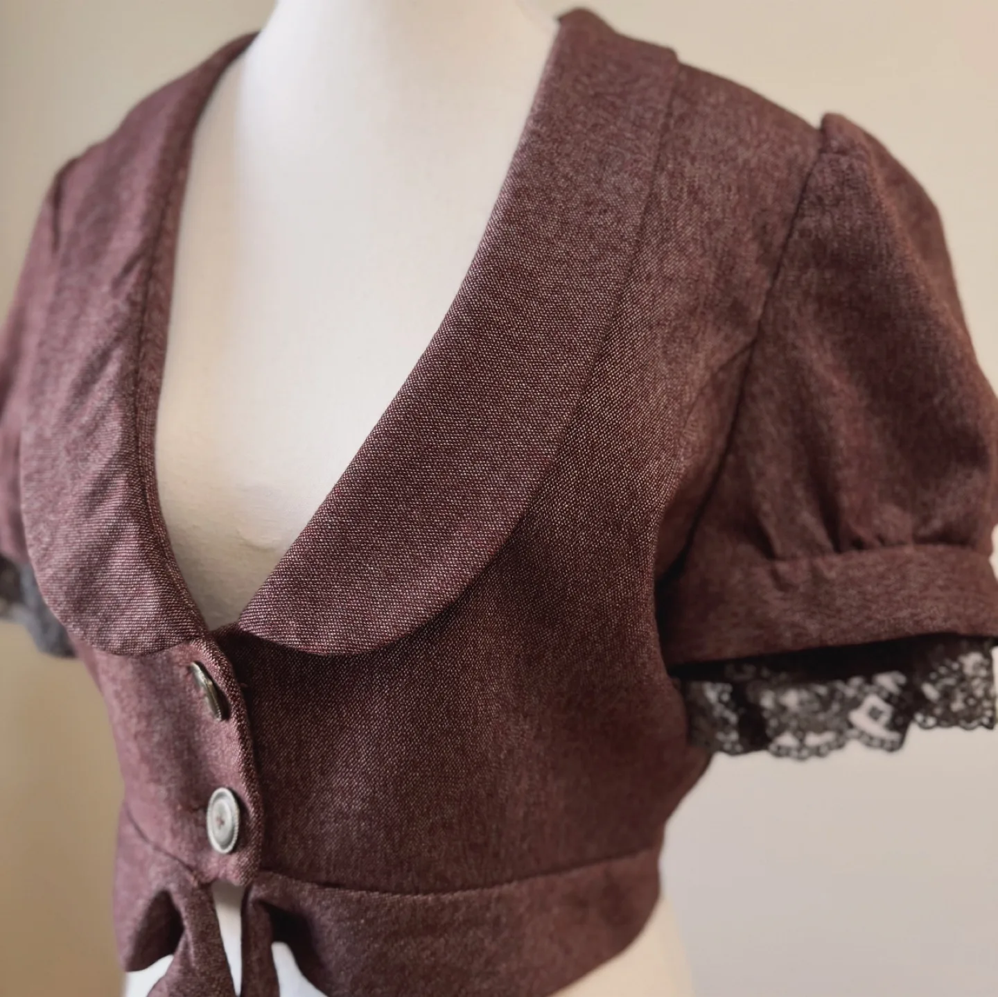 Vintage Rayon Puff Sleeve Lace Trim Blouse Jacket image indicator(7)