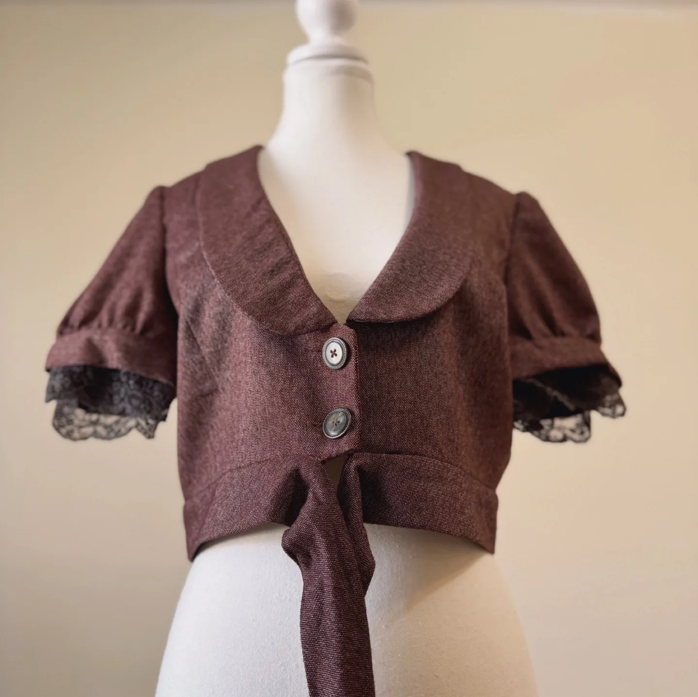 Vintage Rayon Puff Sleeve Lace Trim Blouse Jacket image indicator(5)