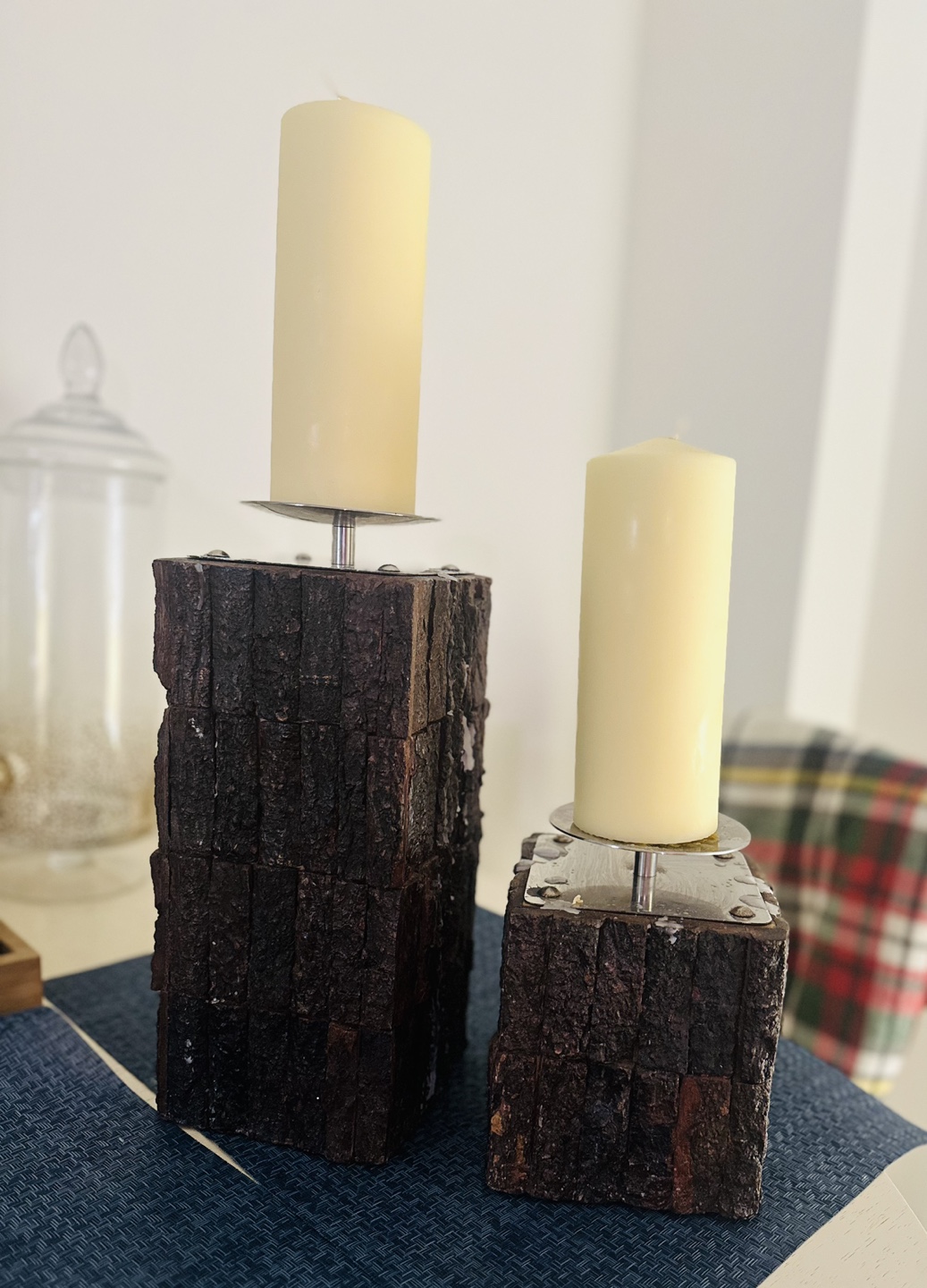 Rustic Wood Candle Holders Set of Two