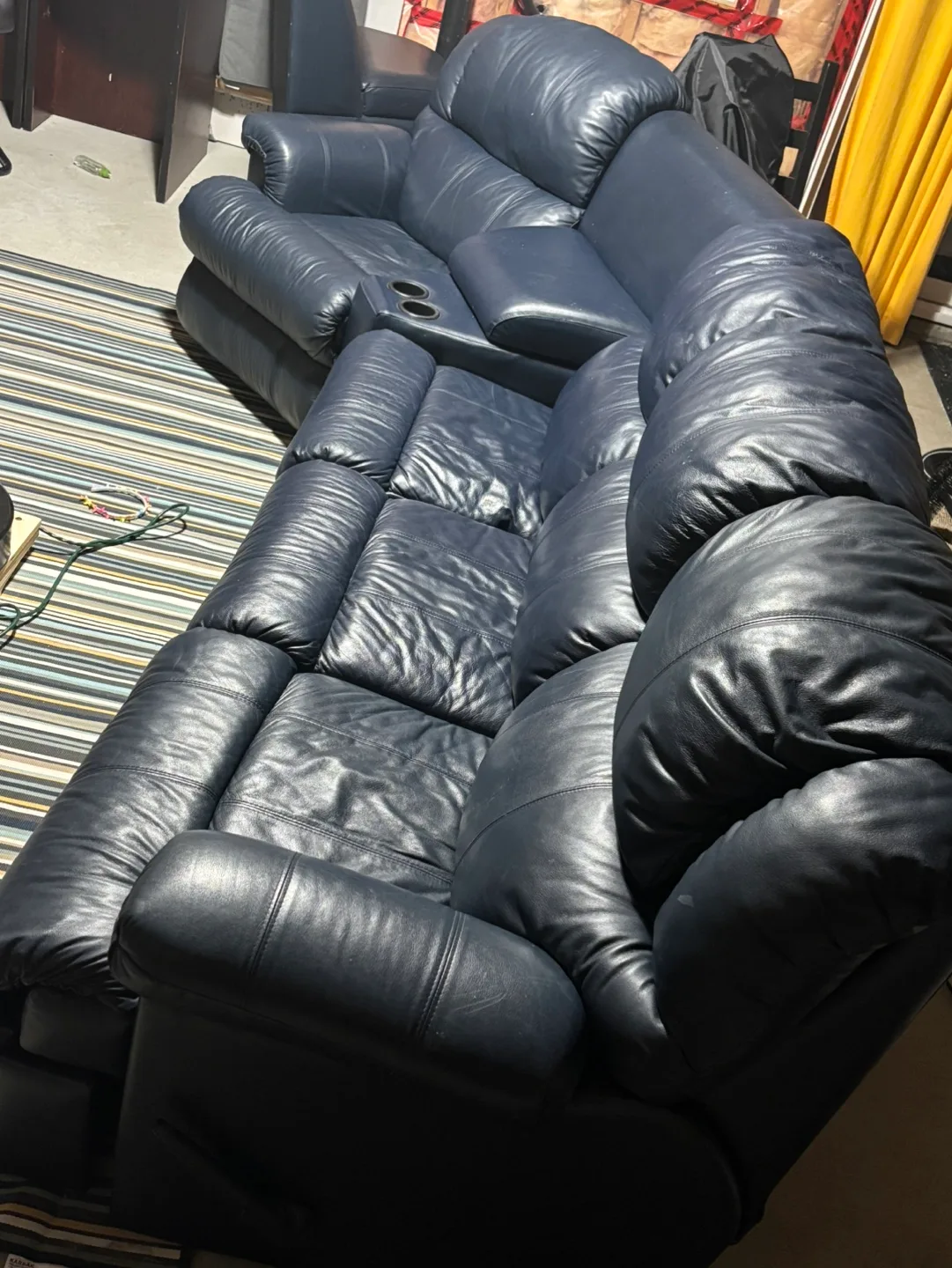Navy Blue Leather Recliner Sectional thumbnail