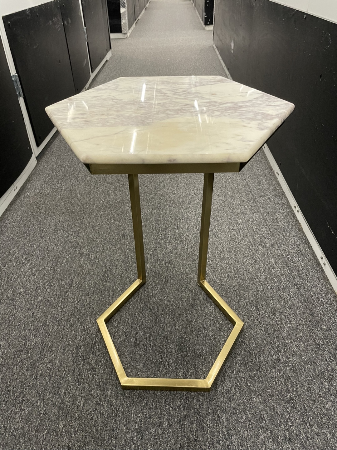 Hexagon Marble Top Side Table with Gold Metal Base - photo 3