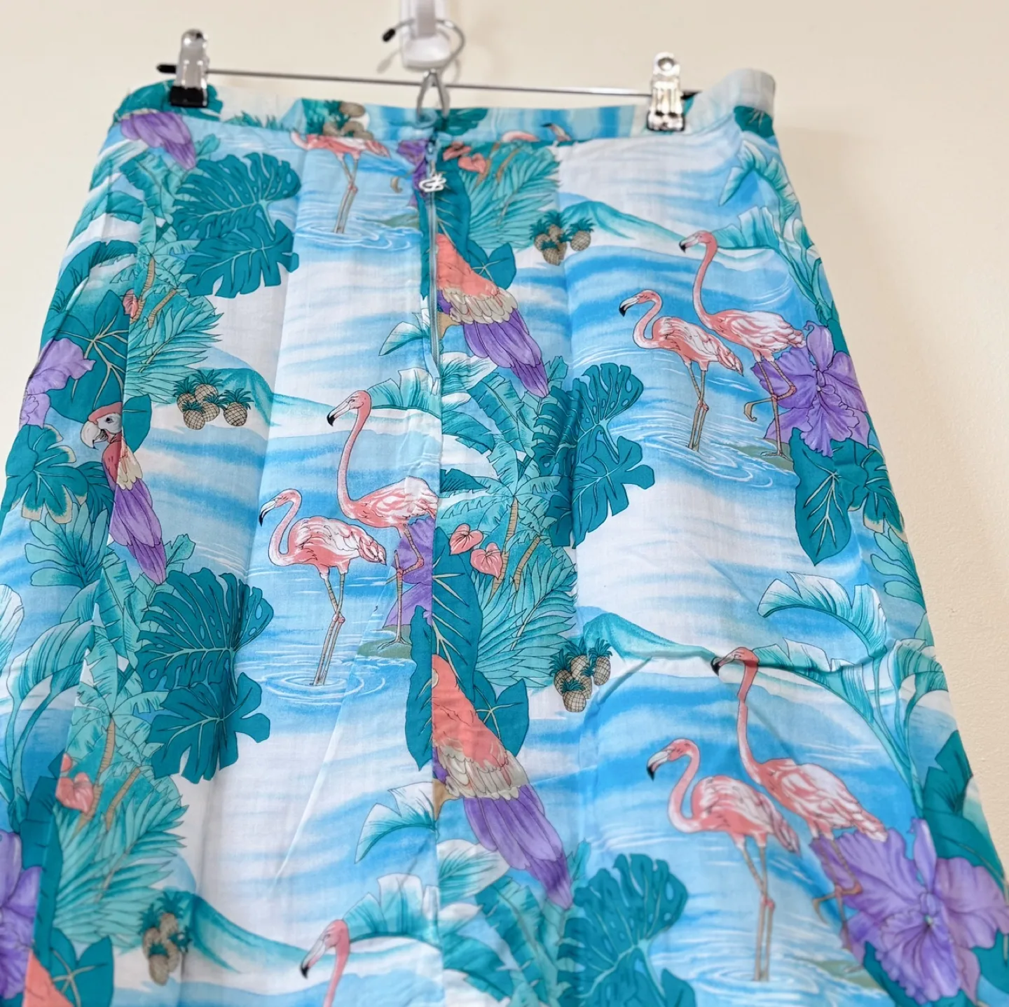 Vintage 100% Rayon Tropical Flamingo Print Skirt image indicator(5)