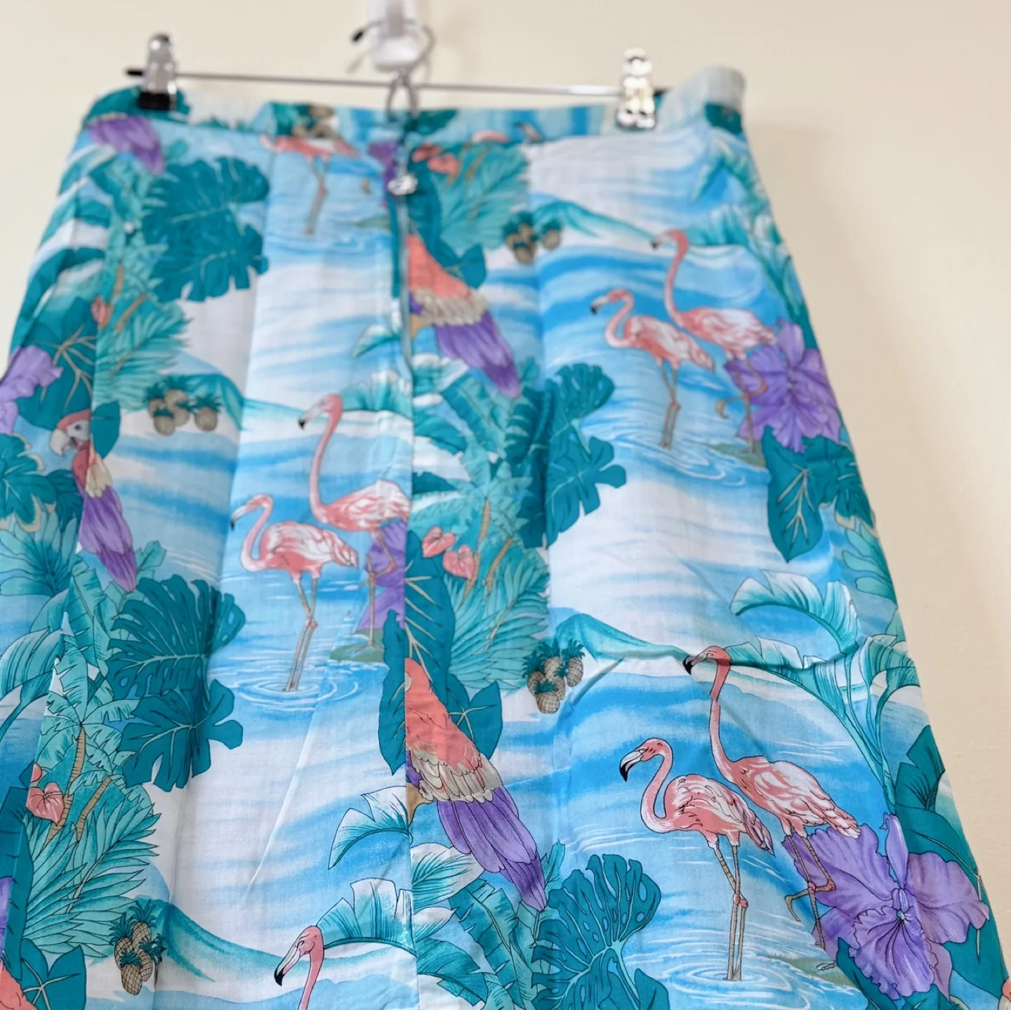 Vintage 100% Rayon Tropical Flamingo Print Skirt image indicator(6)